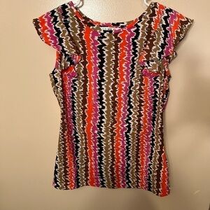 Trina Turk Fiesta Palma 100% Silk Multi Color Shirt Sz P (XS) NWOT